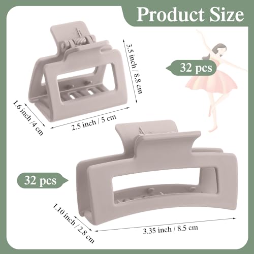 Cindeer 64 Pcs Medium Hair Claw Bulk Hair Clips Set Rectangle Claw Clips Matte Thin Clamps Accessories for Women Girls for Thick(3.35 Inch and 2 Inch,Matte Color)