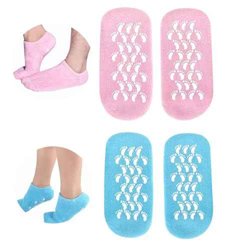 Moisturizing Gel Socks for Women, Full Foot Silicone Socks (Up to Size 7.5) - 2 Pairs Spa Foot Socks with Aloe Vera, Vitamin E & Oil for Dry Cracked Feet, Heel Repair Treatment