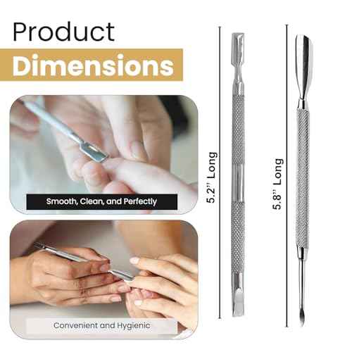 Cuticle Pusher Tools - Professional Nail Cuticle Pusher Cuticle Remover Cuticle Trimmer Spoon Shaped Nail Cleaner Dual Sided Metal Stainless Steel Manicure Pedicure for Women 2 Pack Set Krisp Beauty