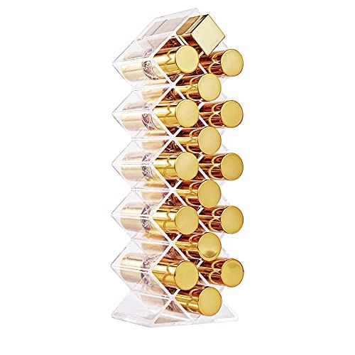 Lipstick Holder Organizer 16 Spaces Acrylic Stackable Fish Shape Lipstick Tower, Lip Gloss Storage Stand, Perfect for Lipgloss Organizers Makeup Vanity Display, Clear (1 Pack)