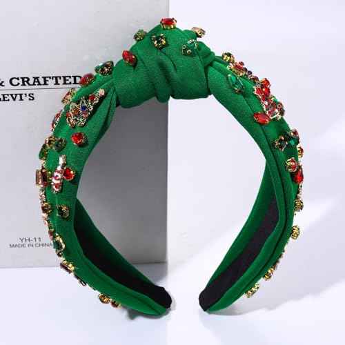 Christmas Headbands for Women Christmas Tree Headband Jeweled Crystal Embellished Knotted Headband Winter Holiday Hair Accessories Gifts