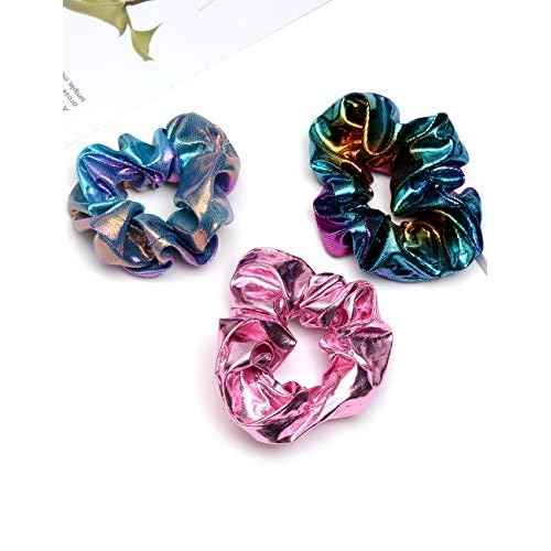 Shiny Scrunchies Metallic Tone Hair Bands Elastic Hair Ties Set Glitter Ponytail Holder Soft Scrunchy for Women(6 Pack Hair Scrunchies)