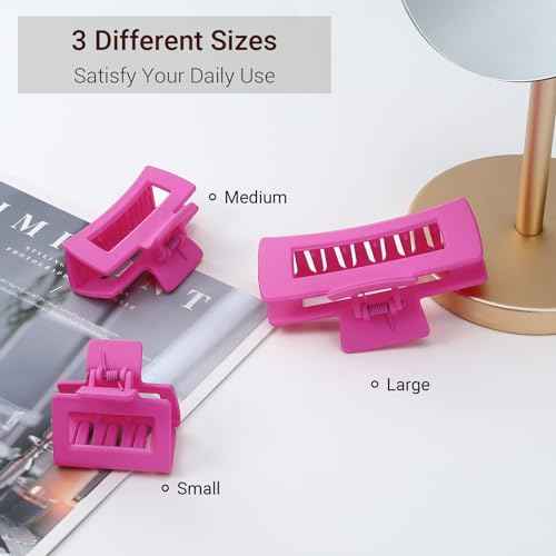 Shinowa Hair Claw Clips, 3 Pieces Leopard Print Claw Clip, Strong Hold Hair Jaw Clips for Thick Hair, Hair Accessories for Women Girls, Rose Red