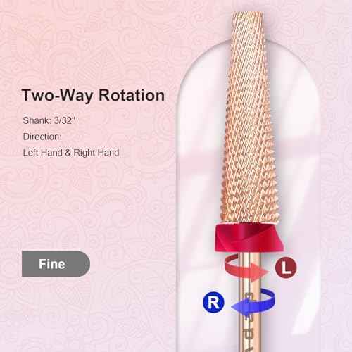 Depvko Super Long 5 in 1 Nail Drill Bits, 3/32'' Carbide Tungsten Bits, Two Way Rotate Professional Advanced Safety Bits for Nail, Fast Remove for Manicure Pedicure (Long 5in1-Rose Gold, Fine-F)