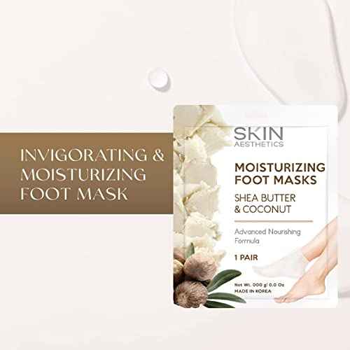 Shea Butter & Coconut Foot Masks - Moisturizes & Repairs Cracked Feet, Hydrating & Exfoliating - Dermatologist Tested Korean Skincare - Clean Beauty, Cruelty-Free - 3 Pairs