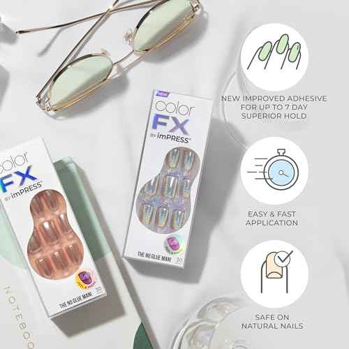 KISS imPRESS No Glue Mani Press On Nails, Color FX, 'Better Things', Dark Green, Short Size, Squoval Shape, Includes 30 Nails, Prep Pad, Instructions Sheet, 1 Manicure Stick, 1 Mini File