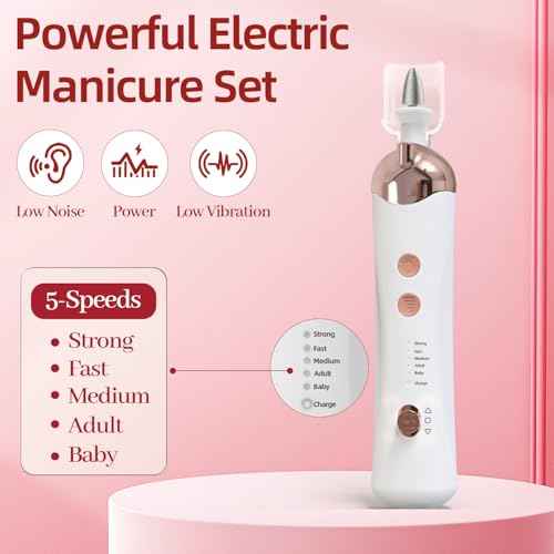 Cordless Electric Nail File Set, Portable Electric Nail Drill Machine,Professional Manicure Pedicure Kit, 5 Speeds Hand Foot Care Tool for Calluses, Thick Nails, Grind, Trim, Polish
