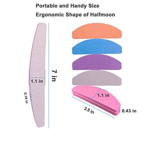 Nail File and Buffer (10 Pcs), Buffer Block Nail Files Double Sided 100/180 Grit for Acrylic and Natural Nails, fingernail Emery Board Buffing Blocks Manicure Set Nail Care kit Tool Halfmoon Arc
