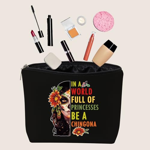 JXGZSO Mexican Lady Cosmetic Bag In A World Full Of Princesses Be A Mexican Makeup Bag Badass Women Gift (Mexican women black)