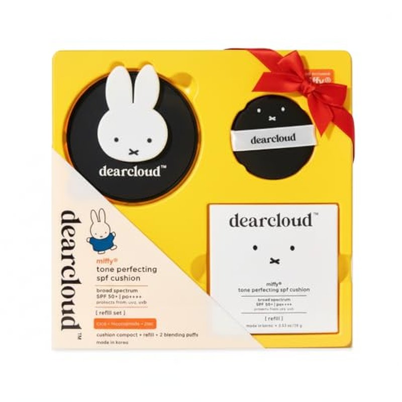 dearcloud Miffy Dear Sun Tone Perfecting SPF Cushion Refill Set SPF 50+ ? Color Adapting Sunscreen, Korean Sunscreen SPF 50 (.53 oz)