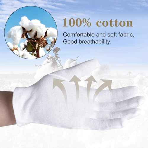100% Cotton Gloves, 3 Pairs White Cotton Gloves for Women Dry Hands Eczema Serving - Archival Coin Jewelry Inspection Gloves(3 Pairs)