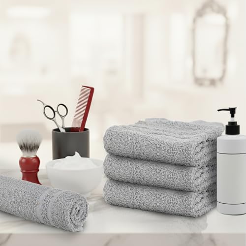 Hand Towels (Pack of 24) Grey Economy Salon Towels - 100% Cotton Spa Towel ? 16 x 27 Inches Highly Absorbable, Facial, Gym, Hair Towels Face Towels Bulk
