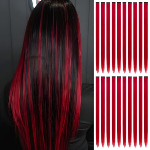 20 PCS Red Hair Extensions Clip in - 22 Inch Colored Hair for Women Girls Kids - Perfect for Parties, Cosplay, Halloween