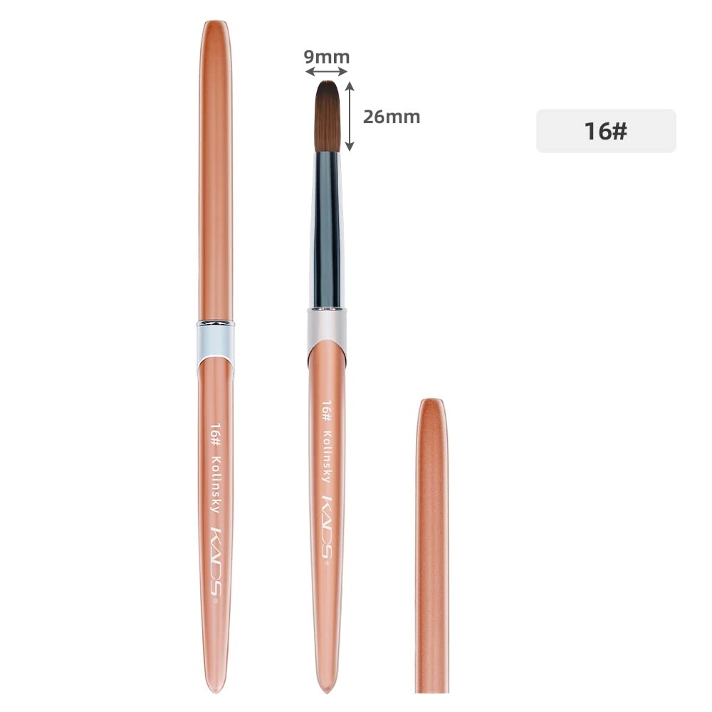 KADS 100% Kolinsky Sable Acrylic Brush Nail Brush for Acrylic Application Round Head Crimped Nail Art Brush Manicure Tool (16#)