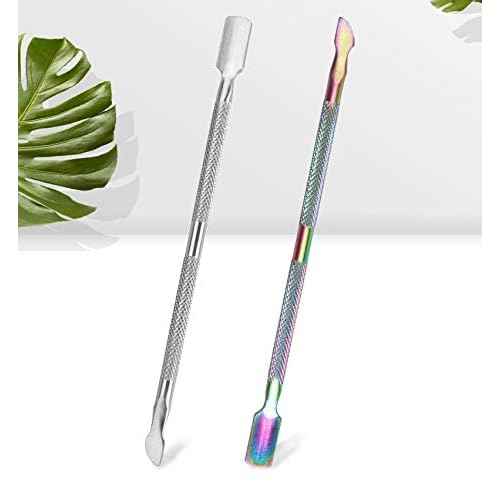 2PCS Cuticle Pusher and Cutter, Stainless Steel Dual Head Cutter and Trimmer Manicure and Pedicure Tool for Fingernails and Toenails