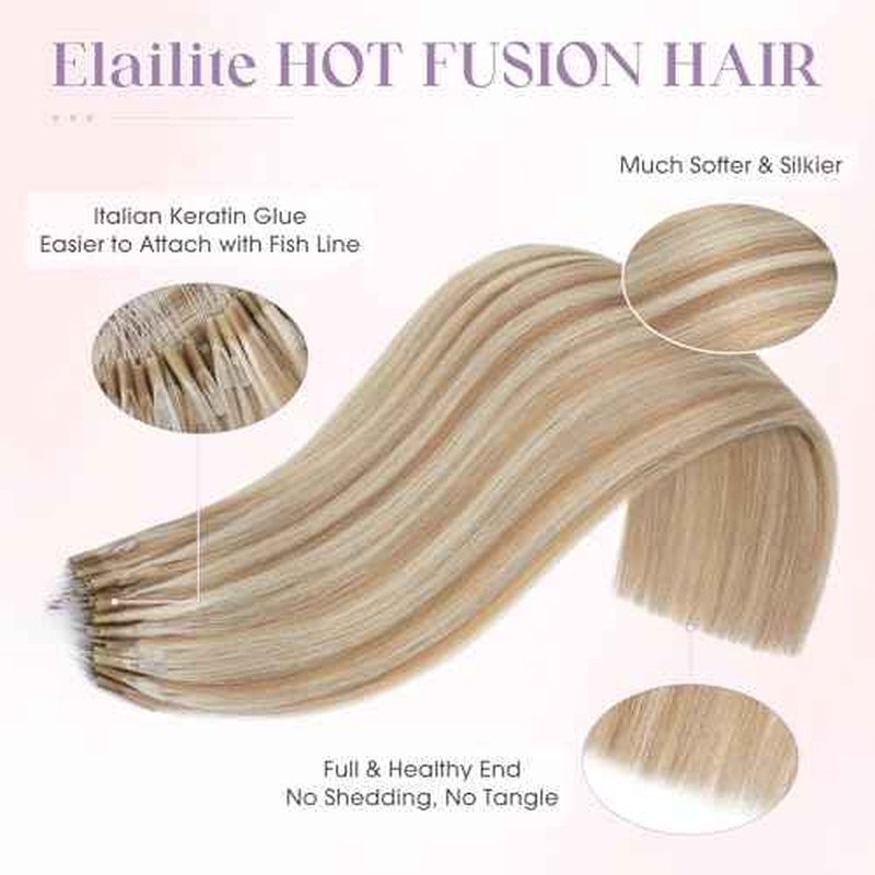 Elailite K Tip Hair Extensions Human Hair Real Remy Hair Golden Brown & Bleach Blonde 16 Inch U Tip Ktip Utip Keratin Bond Hot Fusion Pre Bonded Hair Extensions for Women 50G 50Strands