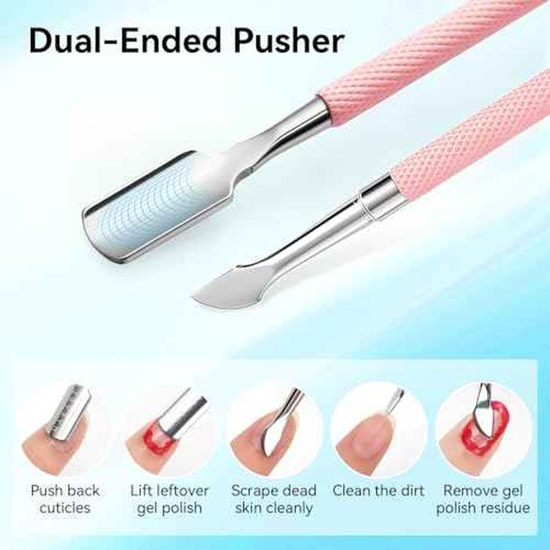 Makartt Cuticle Trimmer with Cuticle Pusher - Stainless Steel Cuticles Nipper with Dual Spring, Ergonomic Handle, 7mm Blade & Dual-Ended Pusher for Nail Care & Gel Removal, Pink