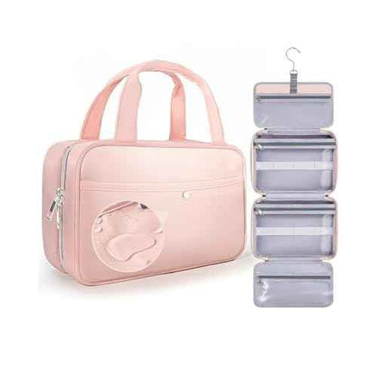 Travel Hanging Toiletry Bag for Women - Waterproof Cosmetic Organizer with Clear Window, Lightweight Bathroom Bags for Essentials, Makeup, Shampoo, Toiletries Pink, Medium