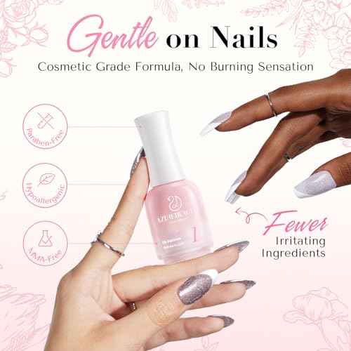 AZUREBEAUTY Dip Powder Liquid Set, 4Pcs 15ml/0.5oz Dipping Base Activator and Top Coat Brush Saver Nail File Necessary Tools for Dip Kit No Lamp Needed