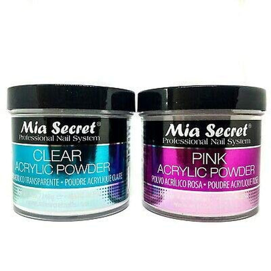 MIA SECRET Acrylic Powder Set - Clear & Pink 8 oz | Professional Nail Art Supplies