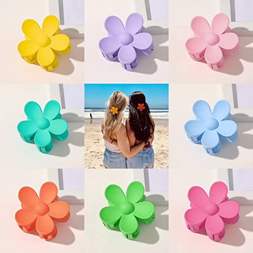 Flower Hair Clips 8PCS, Large Claw Clips for Women Girls Thick Thin Hair, Strong Hold Nonslip Big Dasiy Jaw Clamps Matte Hair Accessories 8 Colors