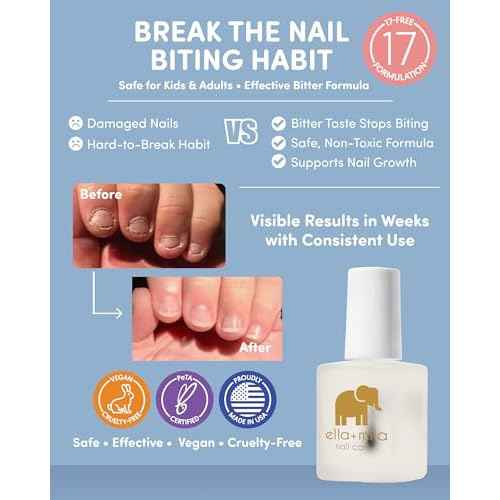 ella+mila No More Biting Nail Polish - Bitter Taste Nail Biting Treatment for Kids & Adults - Stop Thumb Sucking Deterrent - Finger Biter Prevention (0.45 fl oz)