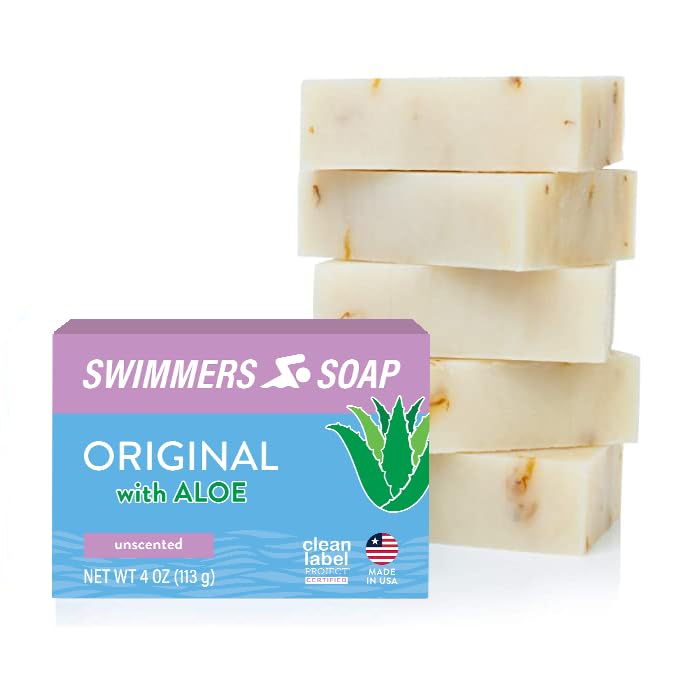 Natural Swimmers Soap - All-Natural Body & Face Wash Bar for Chlorine Removal | Revitalizes Sensitive Skin | 5-Pack of 4 oz Bars