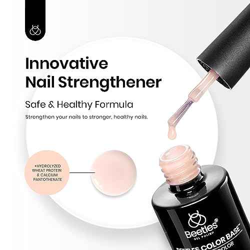 Beetles Color Base Gel Nail Polish, 1pcs 15ml Rubber Base Builder Neutral Nude Gel Base Coat Warm Jade Nail Polish, Base Coat Nail Strengthener Soak Off UV LED light Needed