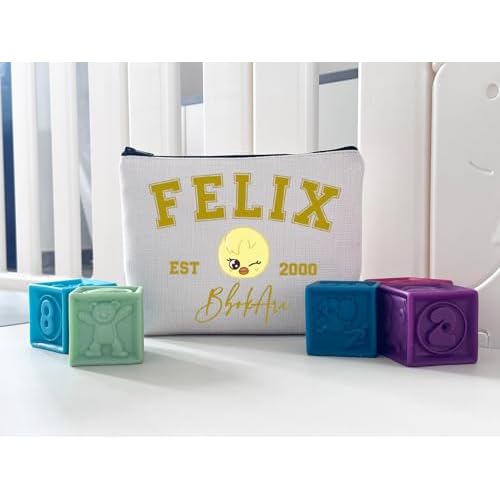 WCGXKO Korean Gift Music Group Merch Group Boys Makeup Bag Music Lover Gift (2000BbokAri), beige