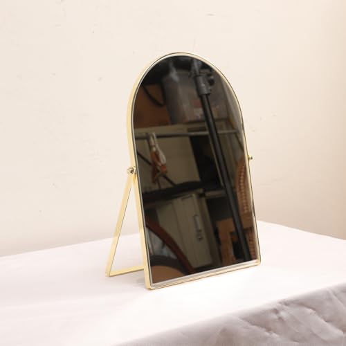 Golden Metal Mirror Vanity Table Desk Arch Makeup Bathroom Mirror Rotation Framed Standing Mirrors 90¡ÆAdjustable Room Decor for Living Room,Bedroom,Tabletop