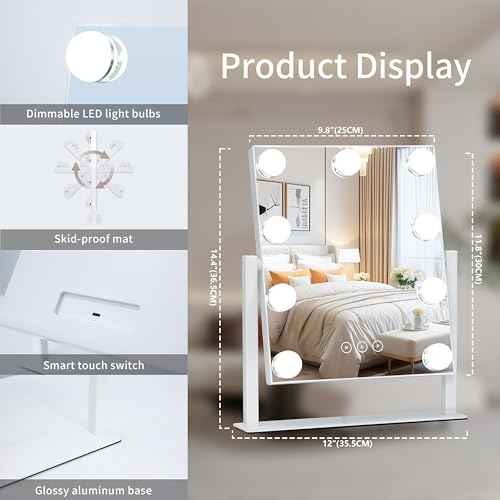 Vanity Mirror with Lights,Lighted Vanity Mirror with 9 Dimmable Bulbs for Dressing Room & Bedroom,3 Color Lighting,Modes Detachable 10x Magnification 360¡ÆRatation(White)