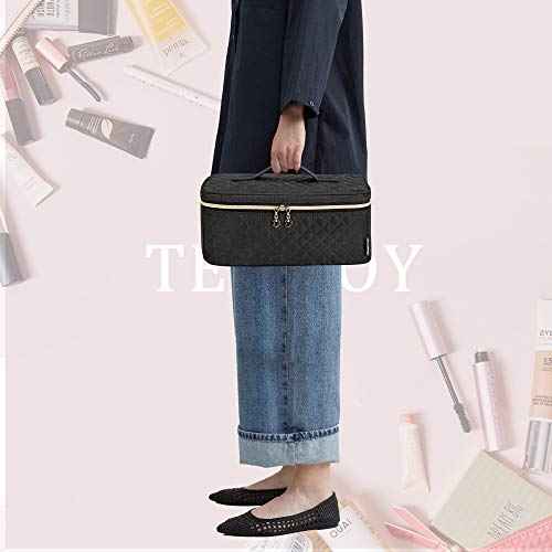 Teamoy Travel Makeup Brush Case, Makeup Train Organizer Bag with Handle for Makeup Brushes(up to 8-inch) and Essentials, Large, Black(BAG ONLY)