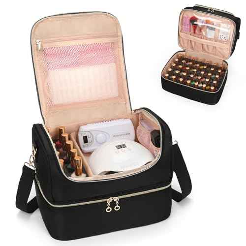 CUBETASTIC Nail Polish Organizer, Portable Nail Polish Storage Case Holds 45 Bottles Nail Polish & Nail Lamp, Travel Nail Supplies Organizer for Nail Tech Kit & Manicure Tools