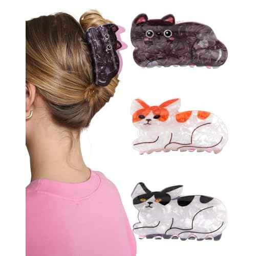 Molans 3Pcs Animal Claw Clips for Women, Small Cat Clips for Girls, Cute Hair Clamp Accessories Gift for Birthday Party