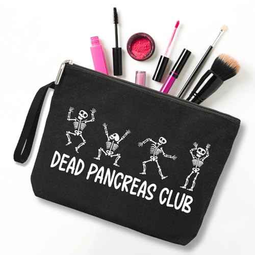 Dead Pancreas Club Cute Skeleton Diabetic Travel Cosmetic Bag, Diabetes Awareness Gifts, Funny Diabetic Bag Gift for Men Women Grandma Grandpa Mom Dad Aunt Uncle Sister Brother
