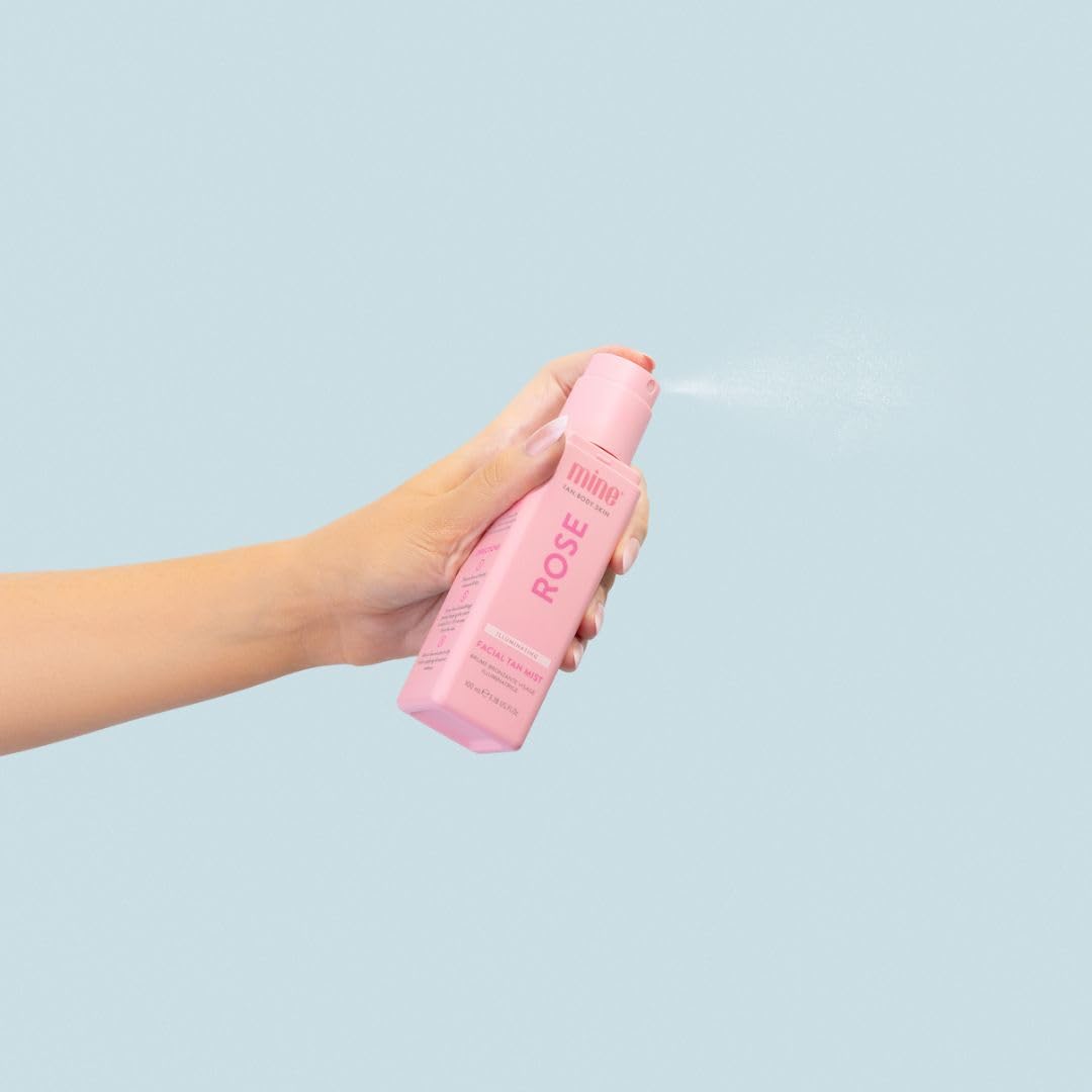 Minetan Rose Face Tan Mist - Clear Facial Self Tanning Spray with Soothing Rose Water & Vitamin C | 3.38 Fl Oz