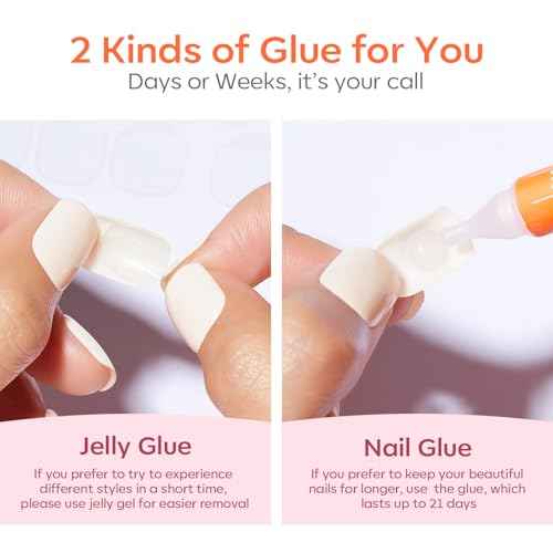 modelones French Tip Press On Nails, Short Oval Fake Nails Press Ons with Nail Glue, Adhesive Tabs, Nail File, Prep Pad, Manicure Stick, 32Pcs 16 Sizes, Nude, Christmas