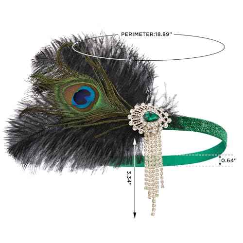 SWEETV 1920s Flapper Headpiece for Women, Roaring 20s Flapper Headband Great Gatsby Hair Accessory for Women,Green
