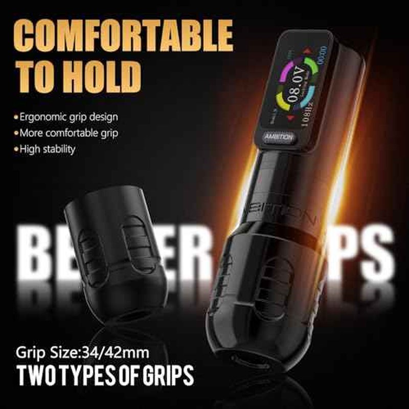 Ambition Zetton Wireless Tattoo Machine with Extra 2400mAh Battery Brushless Motor Straight Drive Bar Color Touch Display Rotary Tattoo Gun Cartridge Pen Supply for Professional Tattoo Artists