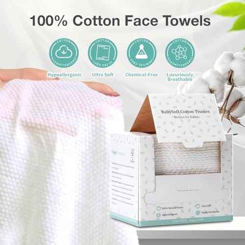 100% Pure Cotton Disposable Face Towel, Soft & Skin Friendly Face Towelettes Disposable for Sensitive Skin, Lint- free Makeup Remover Dry Wipes, Thick Facial Towels Disposable