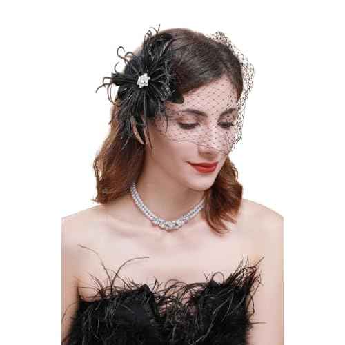 Cizoe 1920s Flapper Fascinator Mesh Face Veil Headband Bridal Wedding Tea Party Headwear with Veil for Women