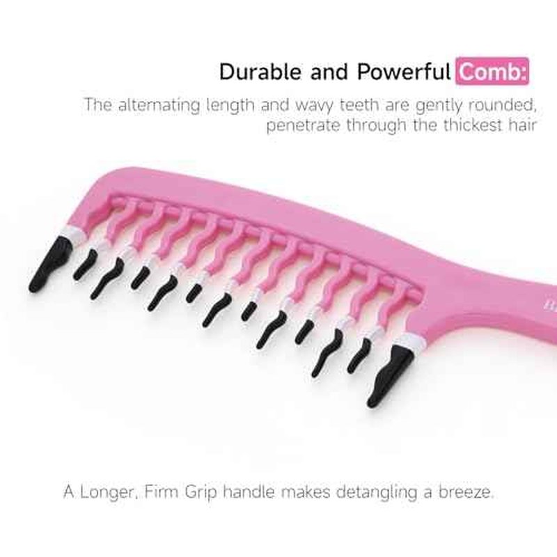 Big Hair Tools Extra Large Wide Tooth Comb for Thick, Curly, Wavy or Long Hair - Frizz-Free Detangling Shower Comb - Big Hair Comb and Microfiber Scrunchie