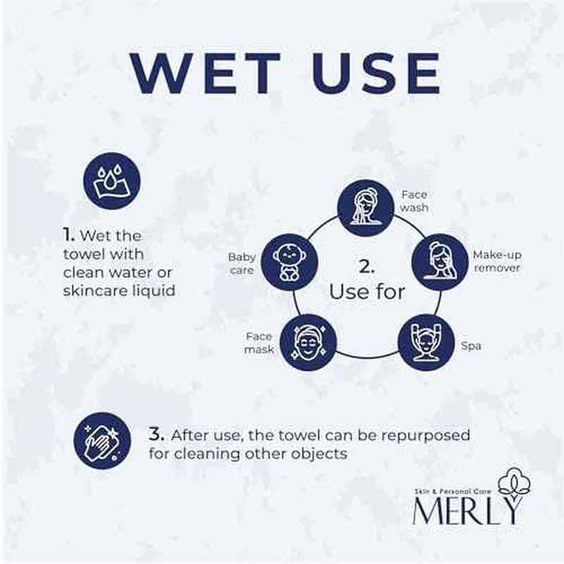 Merly¢â Disposable Face Towels, Facial Wipes Towelettes Disposable, Towels Cloth For Cleaning Face, 10"x12", 50 Counts, 1 pack, Ultra-Soft, Super Absorbent, Biodegradable