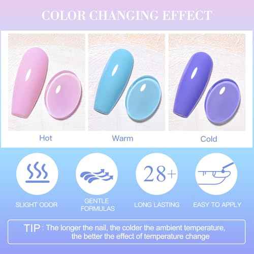MEET ACROSS Glitter Thermal Gel Nail Polish Gel Temperature Color Changing Gel Polish Soak Off UV Gel Nail Polish Nail Art Varnish For Home Salon Manicure DIY 12 PCS/BOX