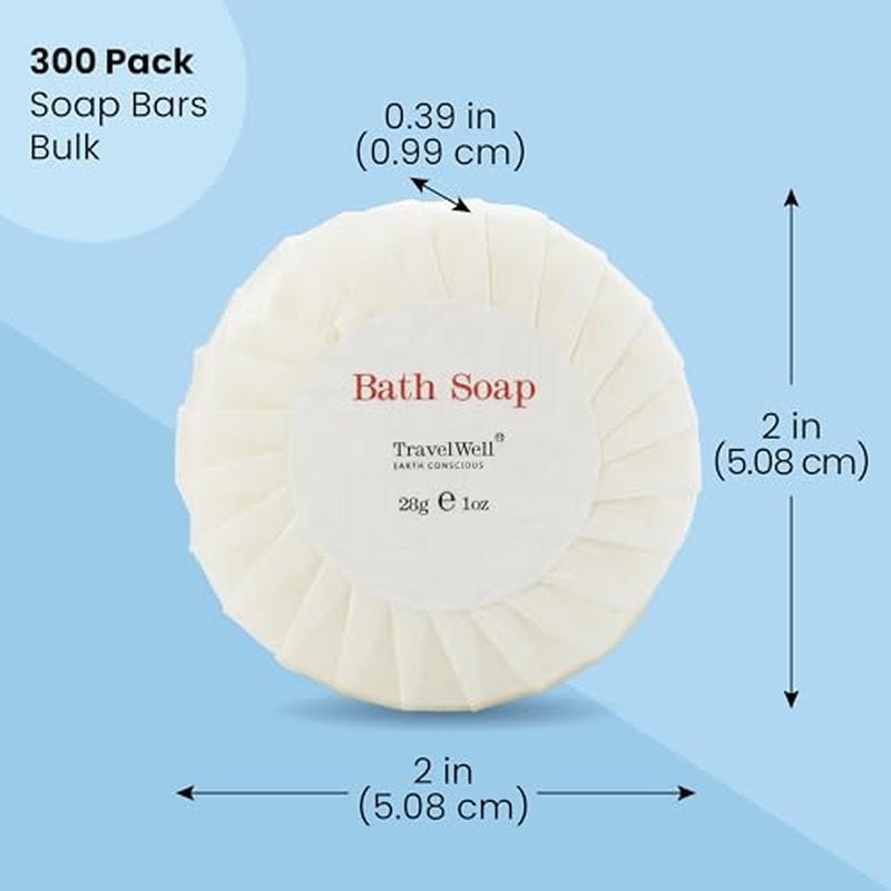 Travelwell Bar Soap Bulk - 1 oz, 300-Pack - Individually Wrapped Hotel & Travel Mini Soap Bars - For Vacation Rental and Airbnb Toiletries or Hygiene Kits Supplies