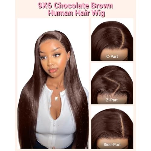 28 Inch Chocolate Brown Lace Front Wig Human Hair 220 Density 9x6 HD Lace Brown Wear and Go Glueless Wigs Pre Plucked Pre Cut Dark Brown Wig Human Hair Straight Glueless Wig for Women
