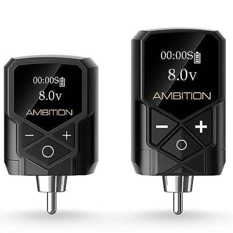 Tattoo Power Supply - Ambition 2Pcs Kuark Mini Wireless Portable RCA Tattoo 2400mAh & 1800mAh Lithium Battery Pack with LED Digital Display for Rotary Tattoo Machine