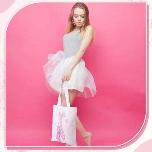 Kacctyen 3 Pcs Christmas Ballet Gifts for Girls Ballerina Shoes Canvas Tote Bag Ballet Dance Shoe Makeup Bag Pink Pom Pom Keychain for Ballerina Recital Birthday Xmas Gifts