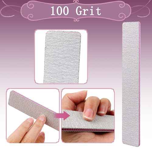 Nail File 12 PCS Professional Reusable 100/180 Grit Double Sides Washable Nail File Manicure Tools for Poly Nail Extension Gel and Acrylic Nails Tools Suit for Home Salon
