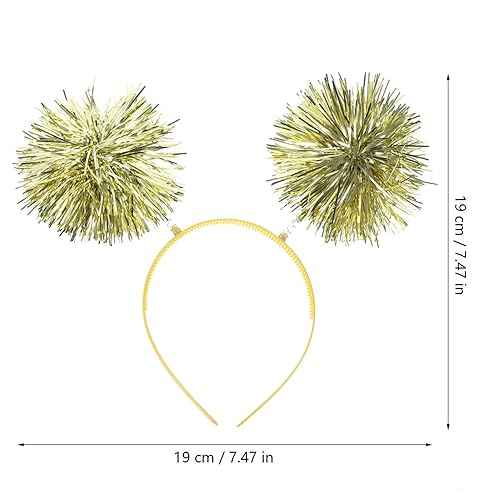 Beaupretty 2PCS Pom Headband Christmas Party Headpieces Tinsel Headwear for Women Adults for Halloween Christmas Golden